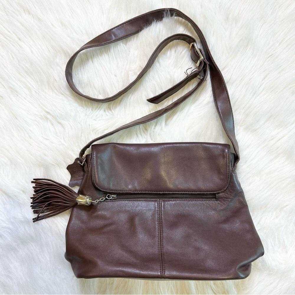 Signature Studio Brown Leather Crossbody Bag Tassel Flap Pocket Mens Womens